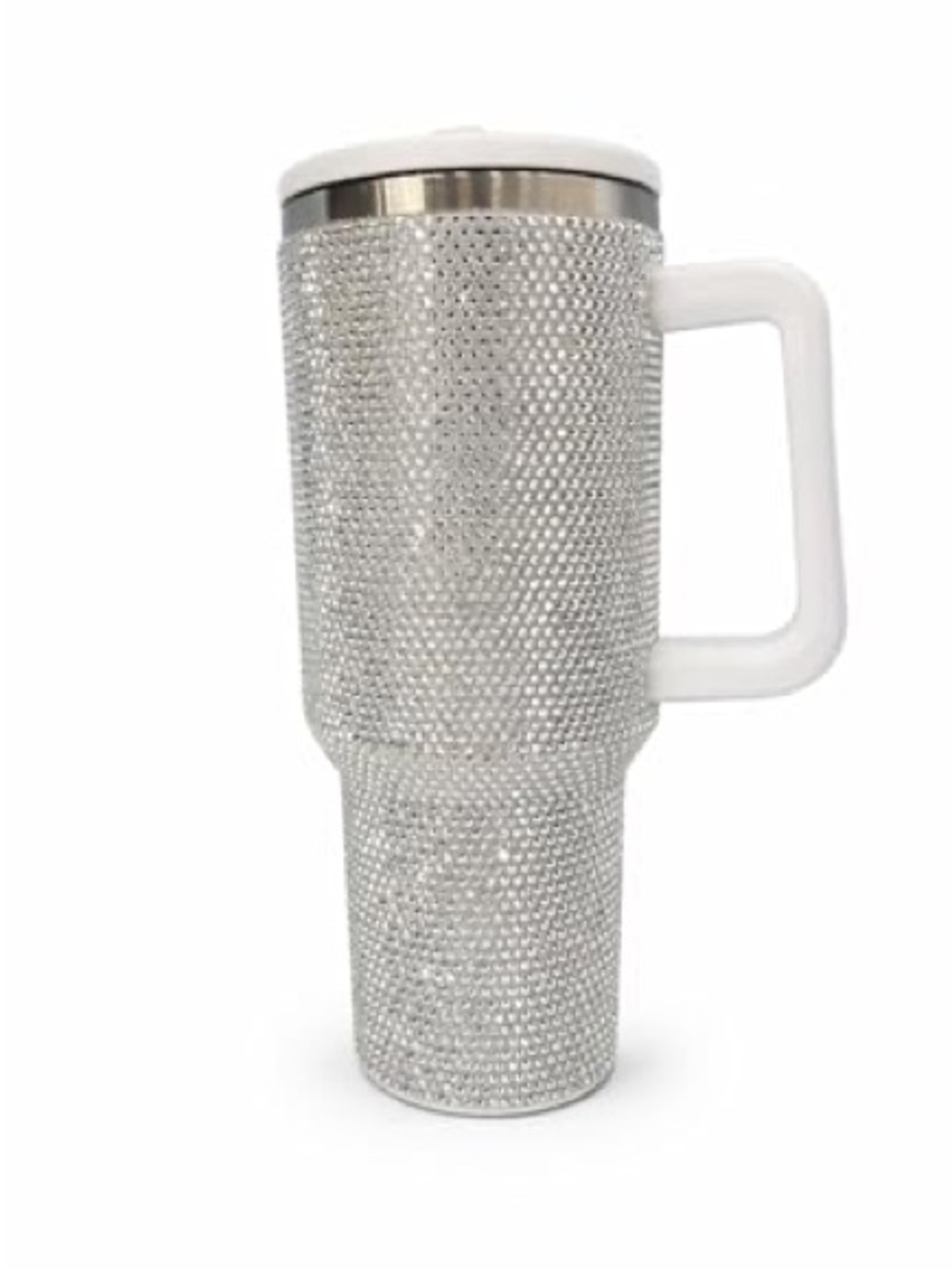 Hydrapeak Silver Rhinestone Silver Travel Mug with White Handle